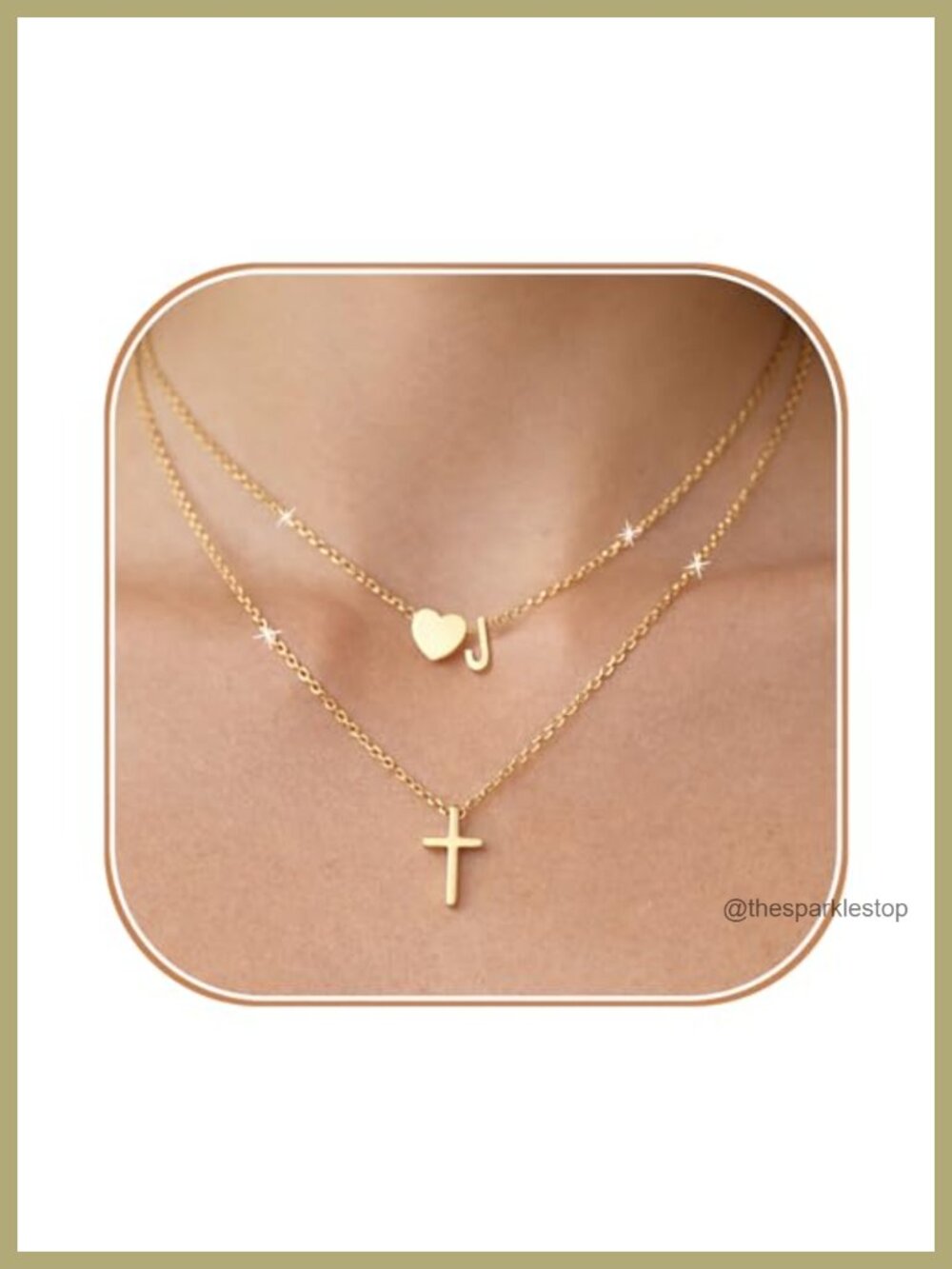 Dainty 18K Real Gold Plated Layered Cross and Initial Necklace for Women